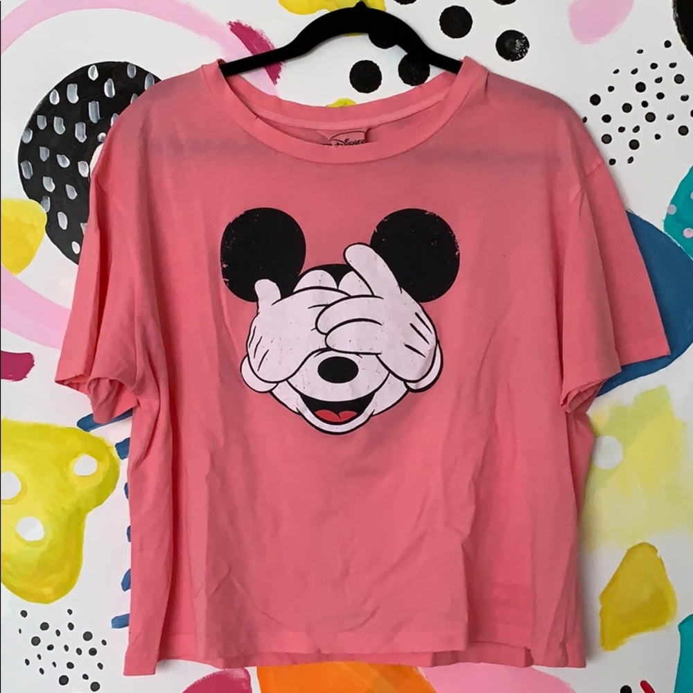 NWOT Neon Pink Mickey Mouse Crop Tee